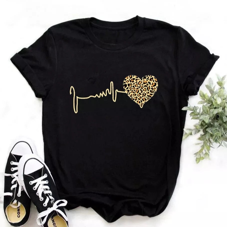 Damski T-shirt z nadrukiem w panterkę