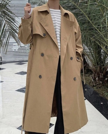 Męski długi płaszcz o kroju trencza