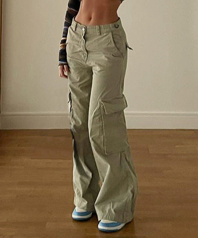 Damskie spodnie cargo z szerokimi nogawkami