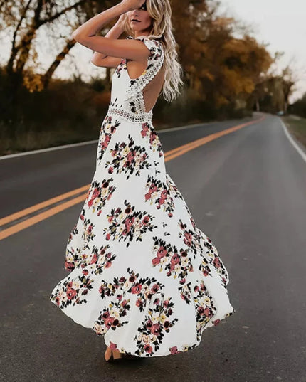 Sukienka maxi z koronką i odkrytymi plecami