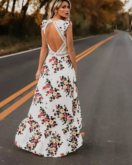 Sukienka maxi z koronką i odkrytymi plecami