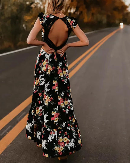 Sukienka maxi z koronką i odkrytymi plecami