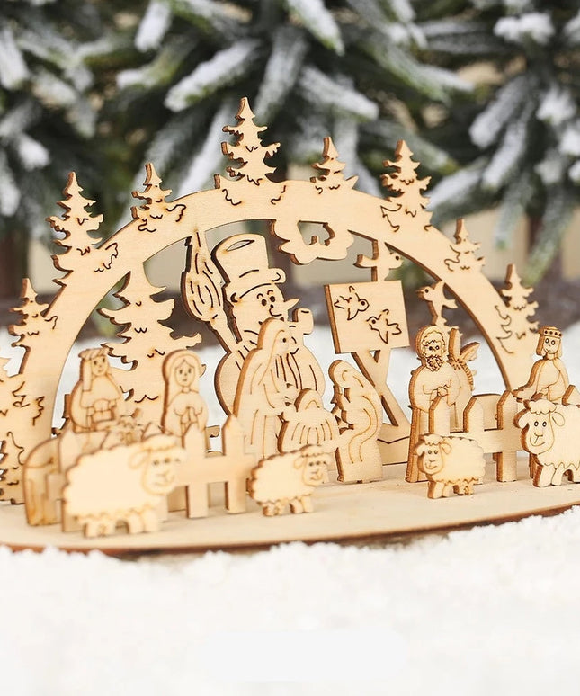 Świąteczna figurka drewniana w kształcie szopki