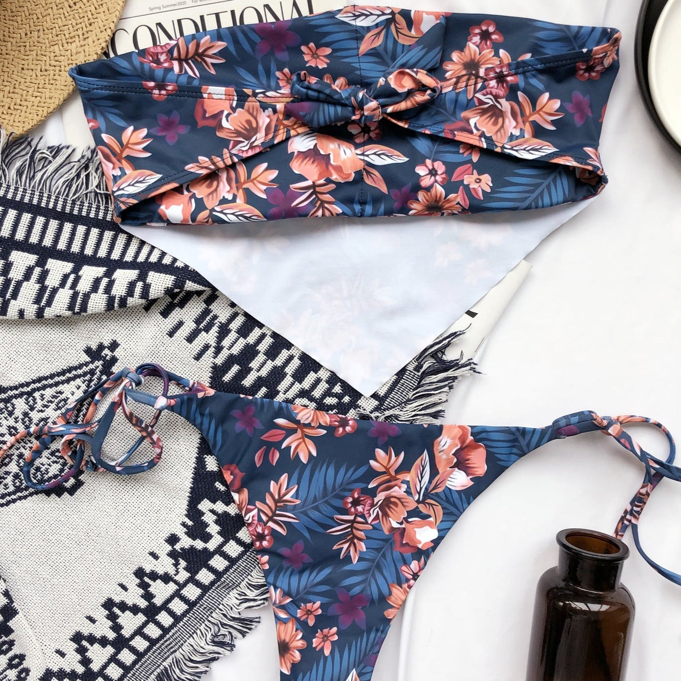 Damski dwuczęściowy strój kąpielowy bikini z górą typu chusta