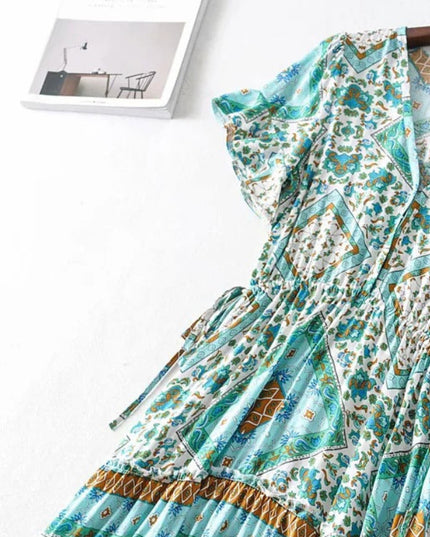 Sukienka maxi wzorzysta z przekładanym dekoltem