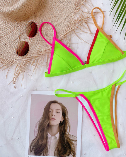 Damski dwuczęściowy strój kąpielowy bikini z kolorowymi wstawkami