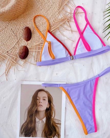 Damski dwuczęściowy strój kąpielowy bikini z kolorowymi wstawkami