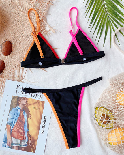 Damski dwuczęściowy strój kąpielowy bikini z kolorowymi wstawkami