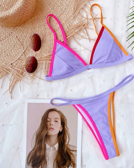Damski dwuczęściowy strój kąpielowy bikini z kolorowymi wstawkami