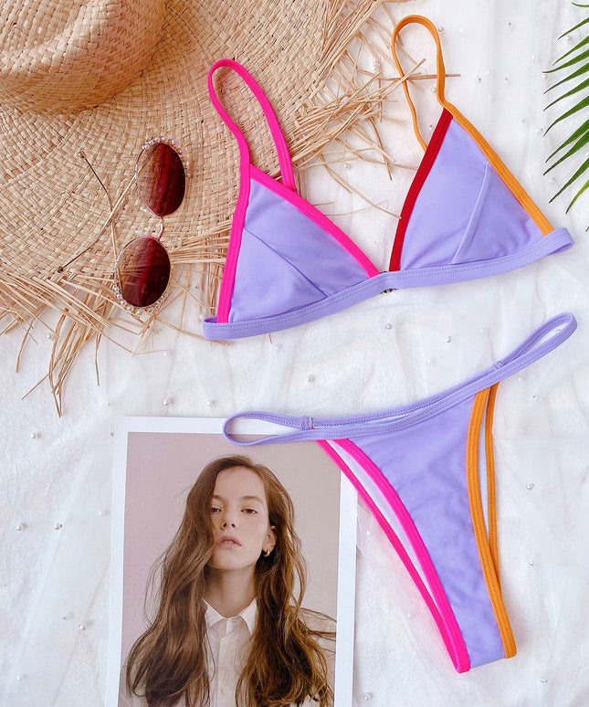 Damski dwuczęściowy strój kąpielowy bikini z kolorowymi wstawkami