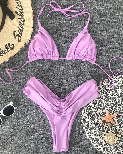 Damski dwuczęściowy strój kąpielowy bikini z marszczeniem