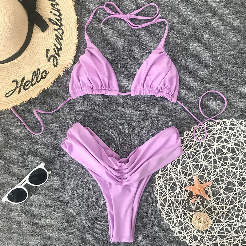 Damski dwuczęściowy strój kąpielowy bikini z marszczeniem