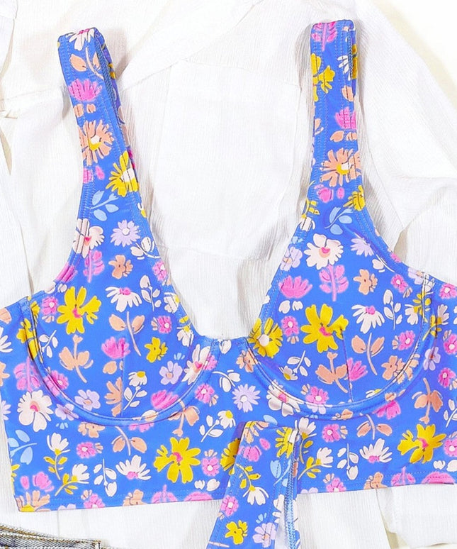 Damski dwuczęściowy strój kąpielowy bikini w kwiaty