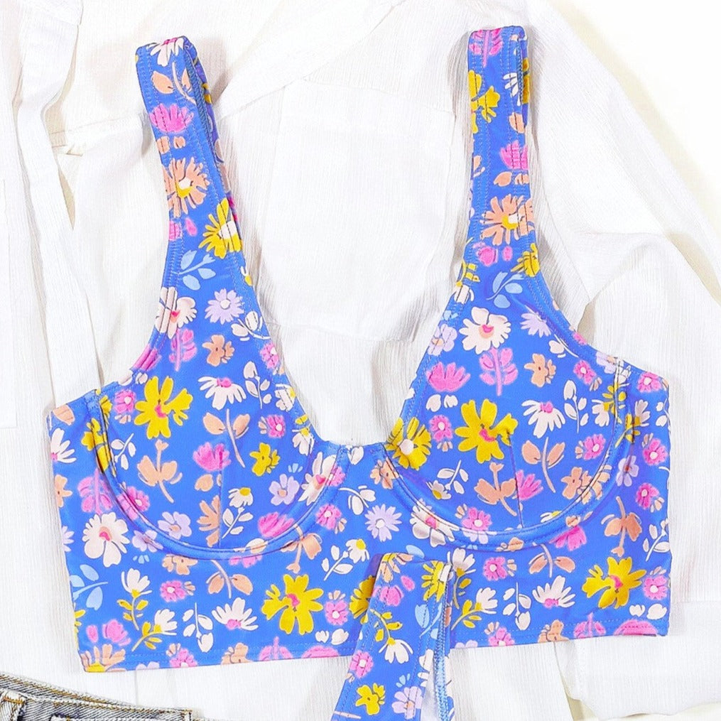 Damski dwuczęściowy strój kąpielowy bikini w kwiaty