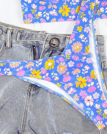 Damski dwuczęściowy strój kąpielowy bikini w kwiaty