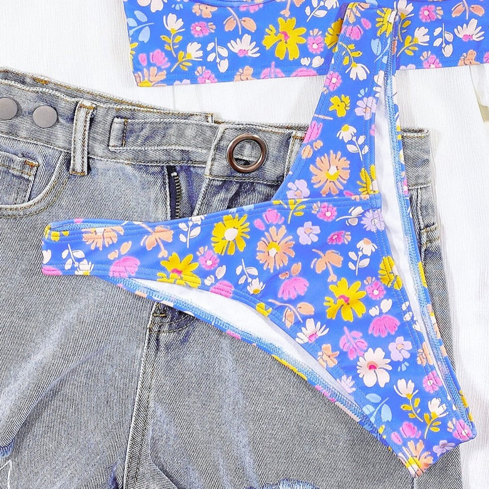 Damski dwuczęściowy strój kąpielowy bikini w kwiaty