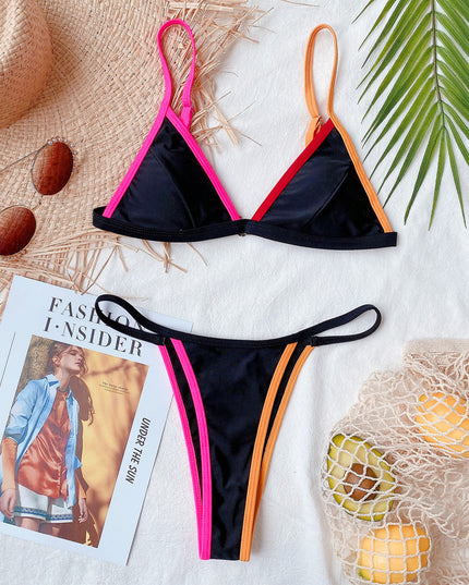 Damski dwuczęściowy strój kąpielowy bikini z kolorowymi wstawkami