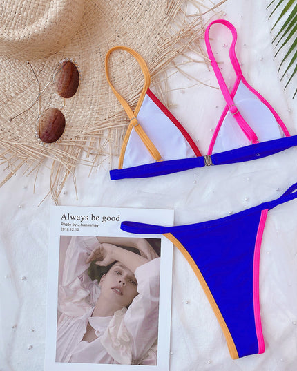 Damski dwuczęściowy strój kąpielowy bikini z kolorowymi wstawkami