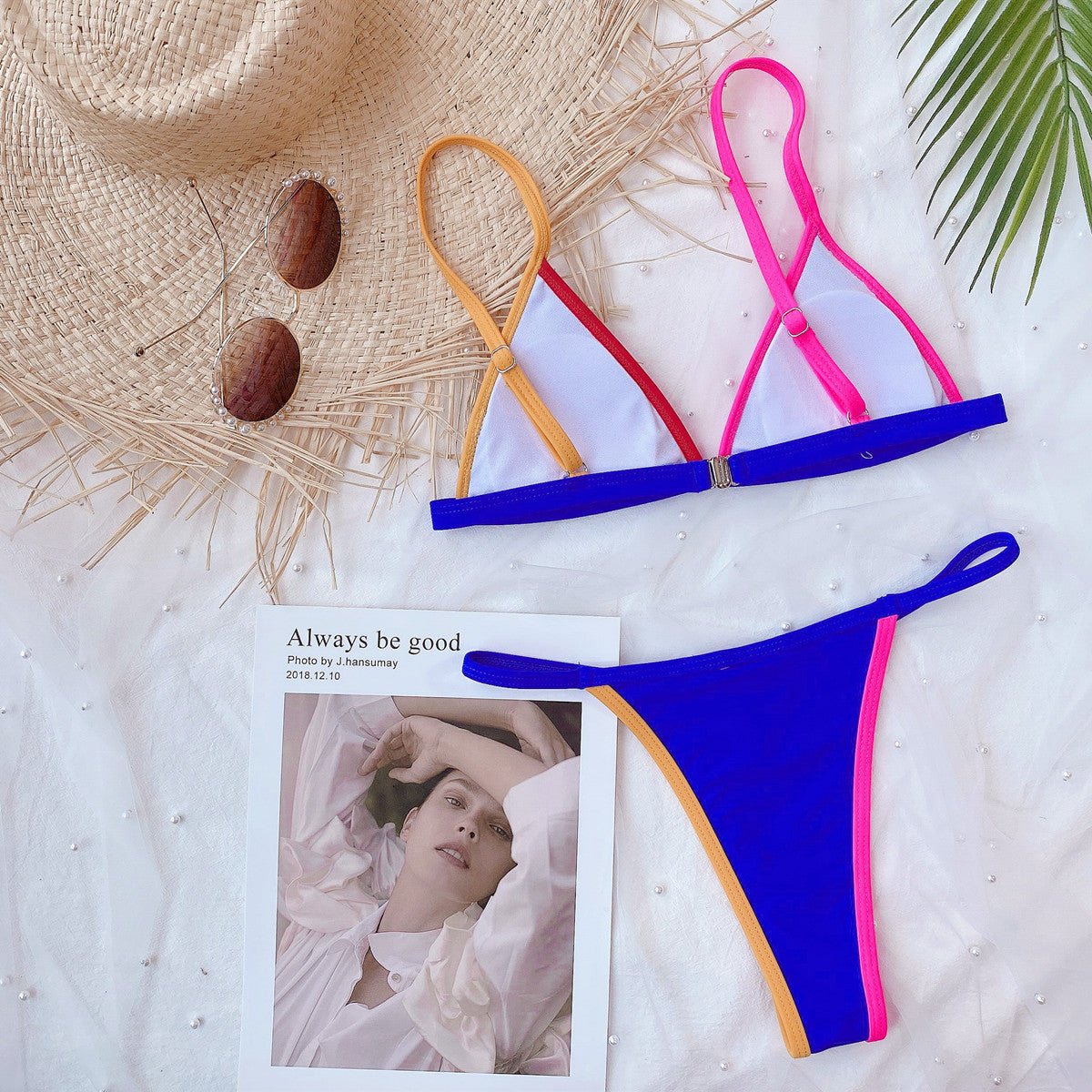 Damski dwuczęściowy strój kąpielowy bikini z kolorowymi wstawkami