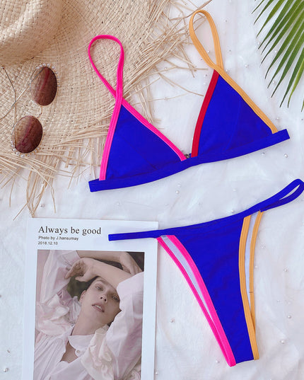 Damski dwuczęściowy strój kąpielowy bikini z kolorowymi wstawkami