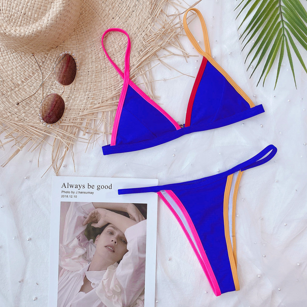Damski dwuczęściowy strój kąpielowy bikini z kolorowymi wstawkami
