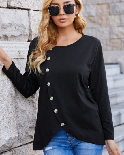 Damska koszulka z długim rękawem na zakładkę z guzikami