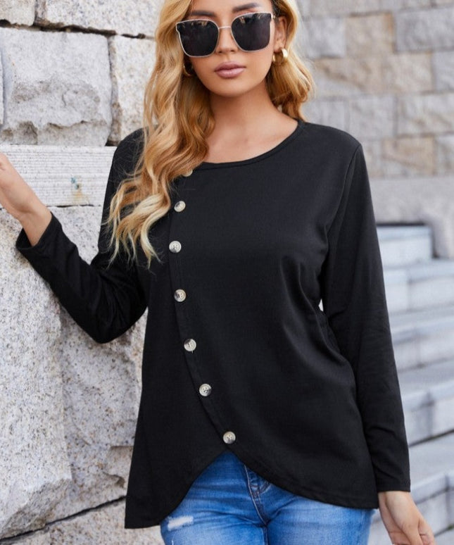 Damska koszulka z długim rękawem na zakładkę z guzikami