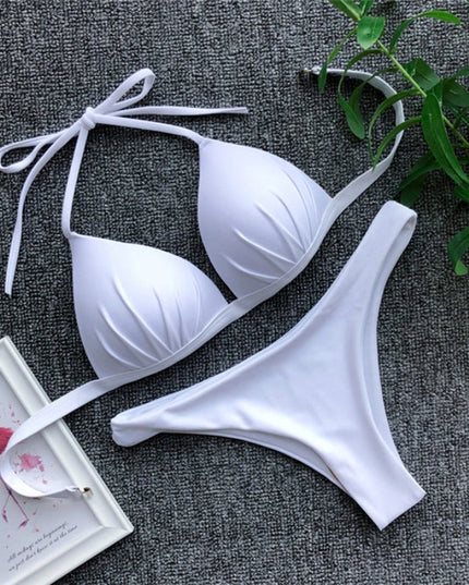 Damski dwuczęściowy strój kąpielowy bikini z marszczeniem