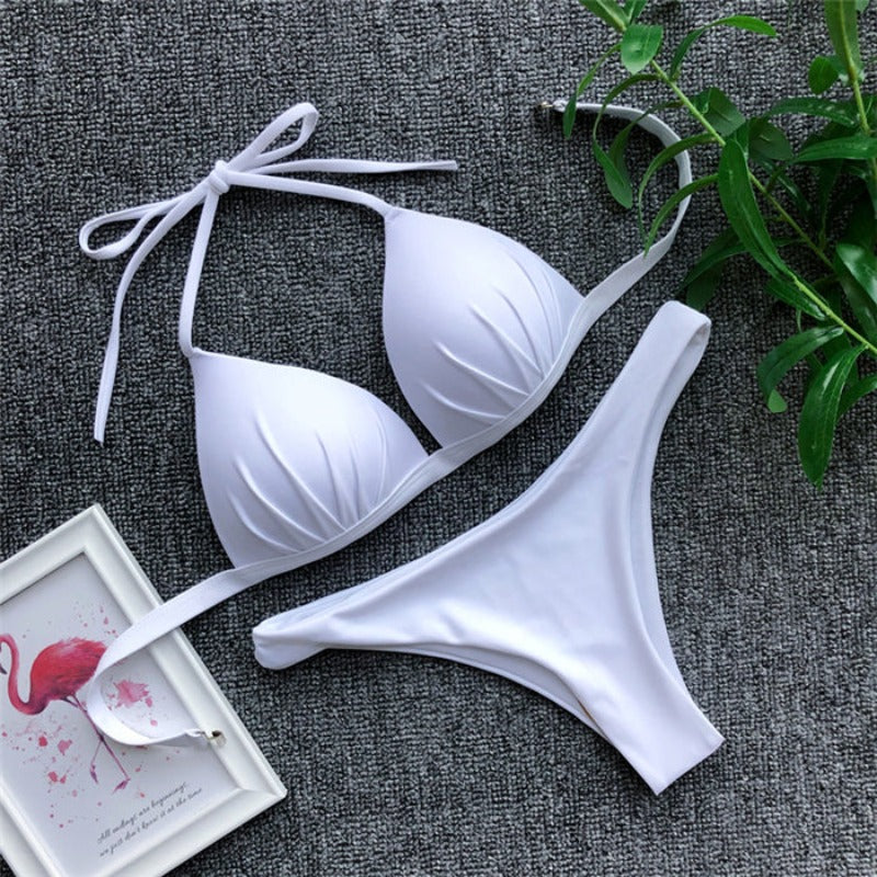 Damski dwuczęściowy strój kąpielowy bikini z marszczeniem