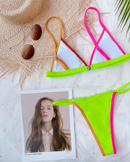 Damski dwuczęściowy strój kąpielowy bikini z kolorowymi wstawkami