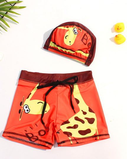 Kąpielówki dla chłopców z czepkiem kąpielowym w zwierzątka
