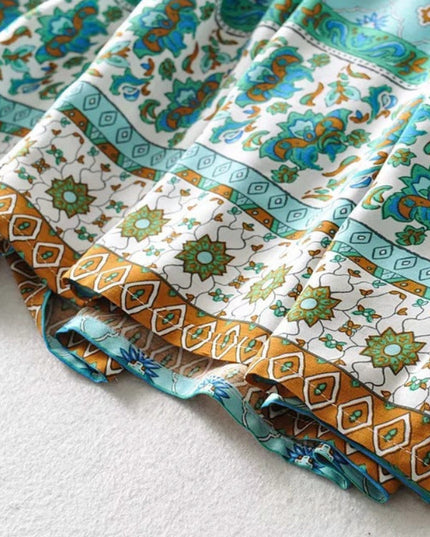 Sukienka maxi wzorzysta z przekładanym dekoltem