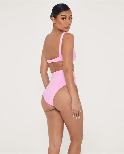 Damski dwuczęściowy strój kąpielowy bikini z wysokim stanem i paskiem