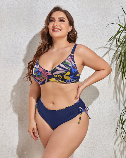 Dwuczęściowy strój kąpielowy plus size bikini we wzory z wiązaniem