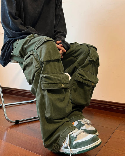 Męskie spodnie bojówki z szerokimi nogawkami