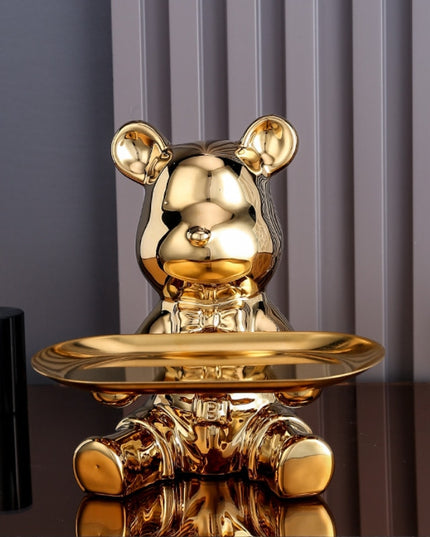 Figurka funkcjonalna miś z tacą z funkcją skarbonki