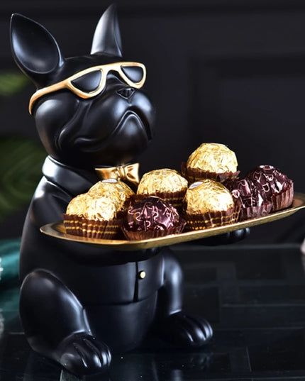 Figurka funkcjonalna buldog francuski z dużą tacą