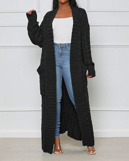 Damski sweter typu kardigan w ozdobną fakturę długości do kostek