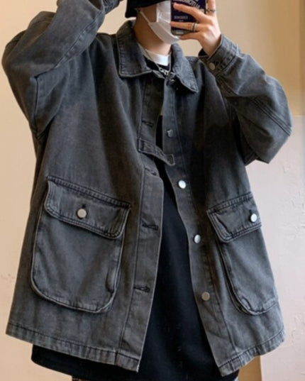 Męska kurtka jeansowa luźna z dużymi kieszeniami