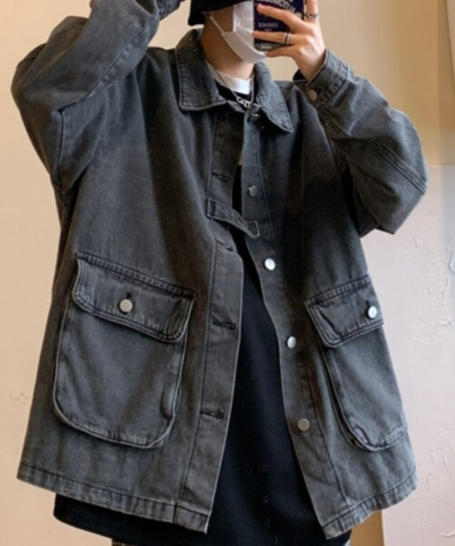 Męska kurtka jeansowa luźna z dużymi kieszeniami