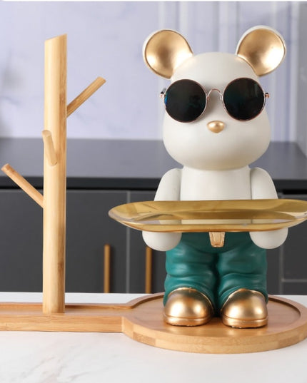 Figurka funkcjonalna miś w okularach z tacą