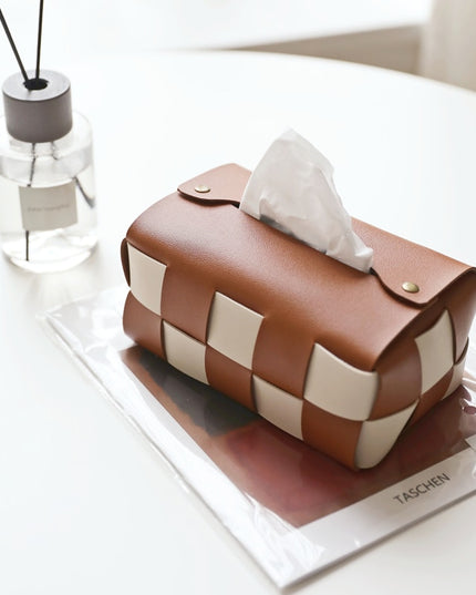 Pudełko na chusteczki skórzane szachownica