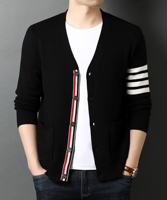 Męski sweter rozpinany z rękawem w paski