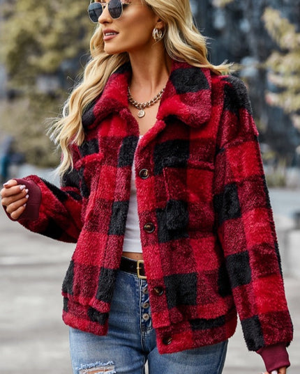 Damska kurtka przejściowa w kratkę ocieplana