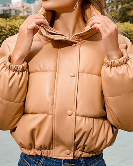 Damska kurtka zimowa z materiału imitującego skórę