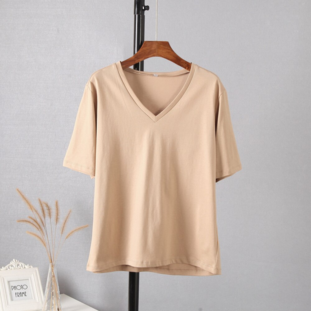 Damski T-shirt z dekoltem w serek