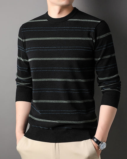 Męski sweter z dekoltem w łódkę w poprzeczne paski