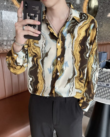 Męska koszula o luźnym kroju w abstrakcyjne wzory