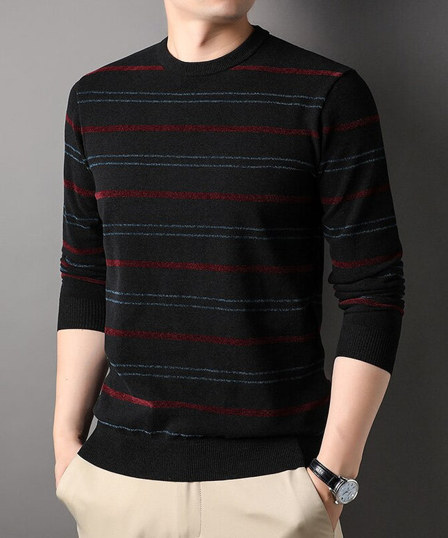 Męski sweter z dekoltem w łódkę w poprzeczne paski