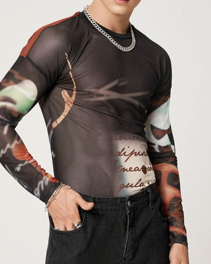 Męska koszulka z długim rękawem dopasowana we wzory